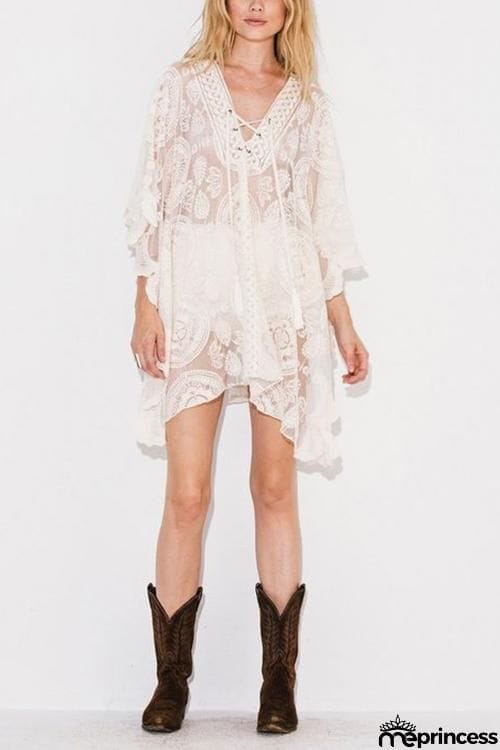 Lace Up Loose Mini Cover Dress