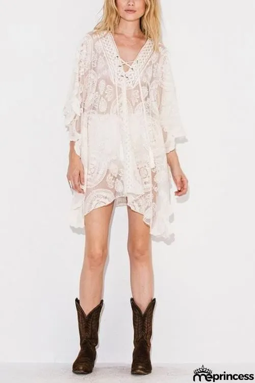 Lace Up Loose Mini Cover Dress