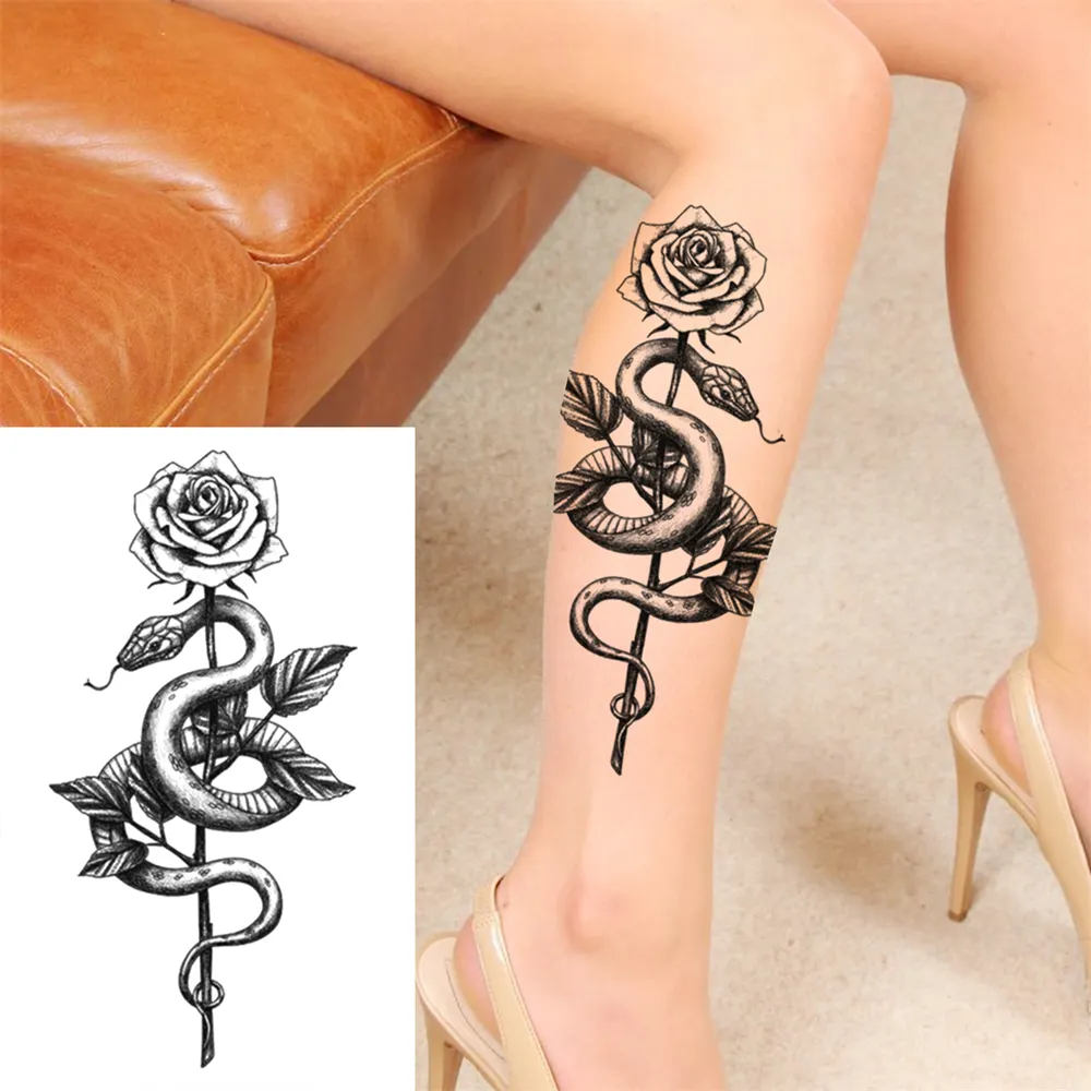 Sdrawing Clock Temporary Tattoo For Men Women Children Skeleton King Dragon Hourglass Black Tattoo Sticker Fake Snake Adults Tatoos