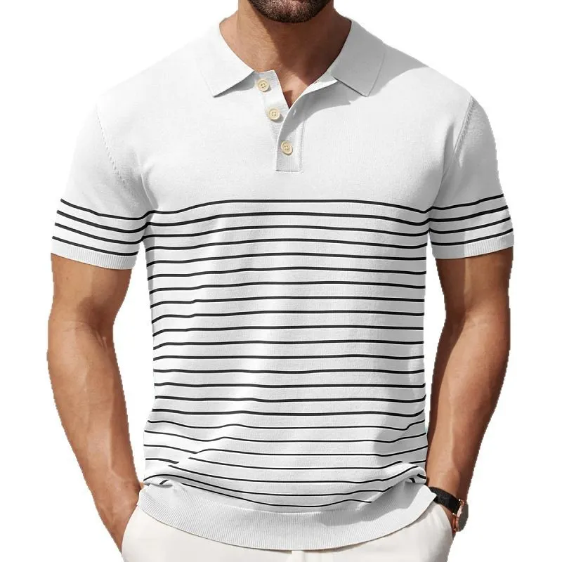 Uveng Uveng Men's Men's Casual Ball Striped Knits Ice Shuang Silk Knitting Business Polo Shirtsy0151