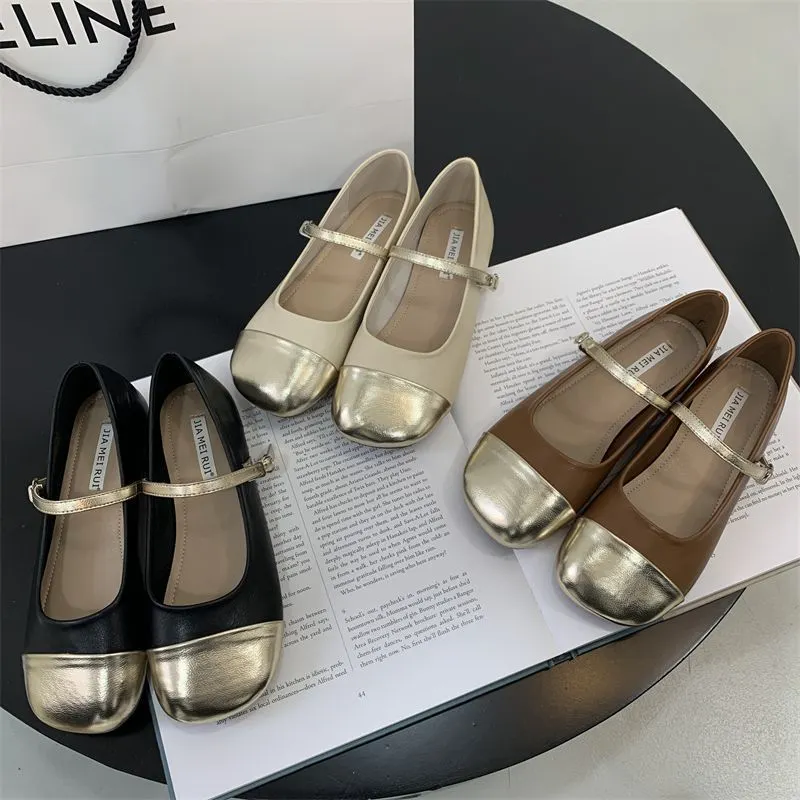 Churchf Churchf Head Flat Sole Single Shoes Shallow Mouth 2023 New Leisure Soft Soles Small Leather Shoes Buckle One Foot Mary Jane Shoes Girl