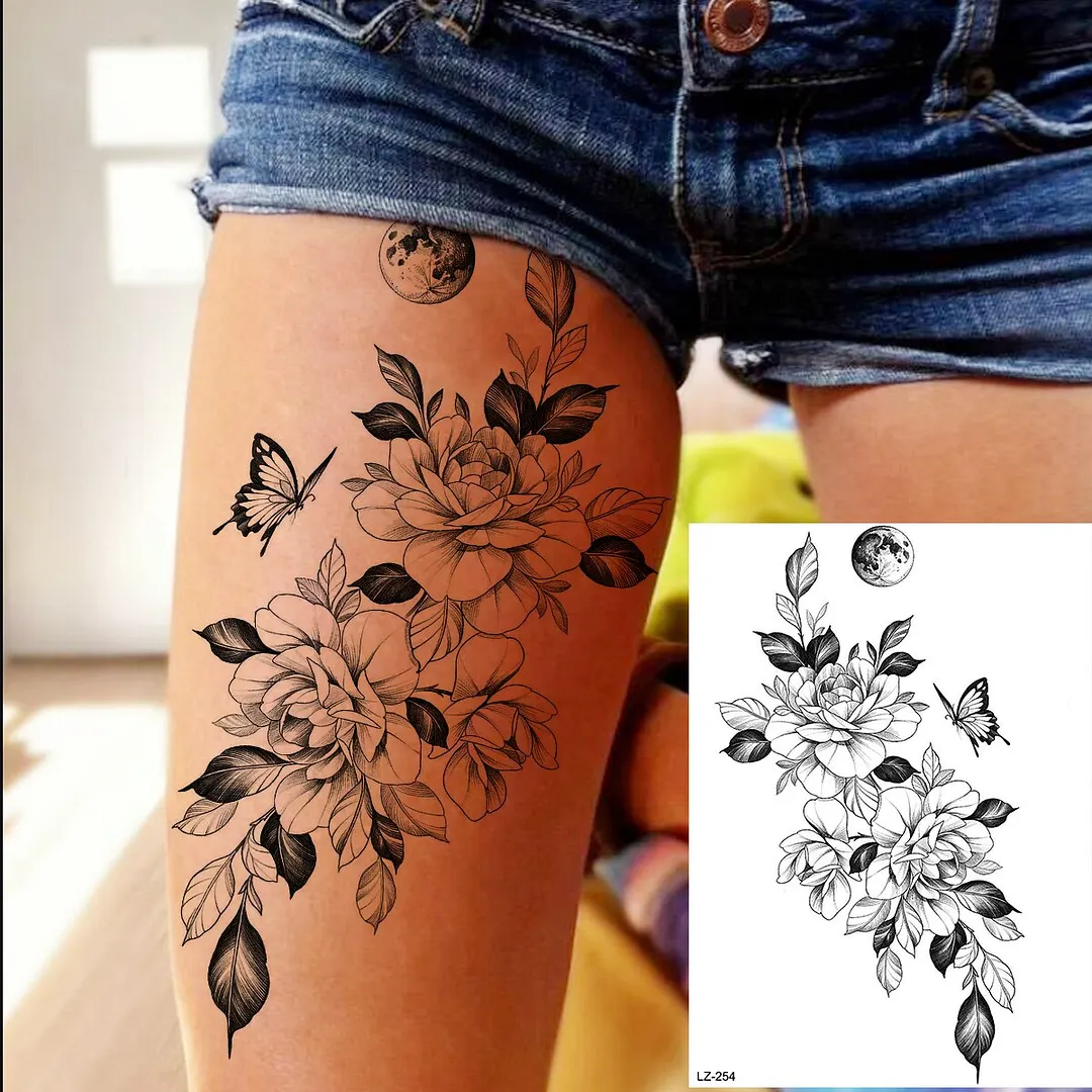 Sdrawing Halloween Skeleton Skull Vampire Temporary Tattoos For Women Adult Rose Flower Fake Tattoo Body Art Leg Arm Tatoo