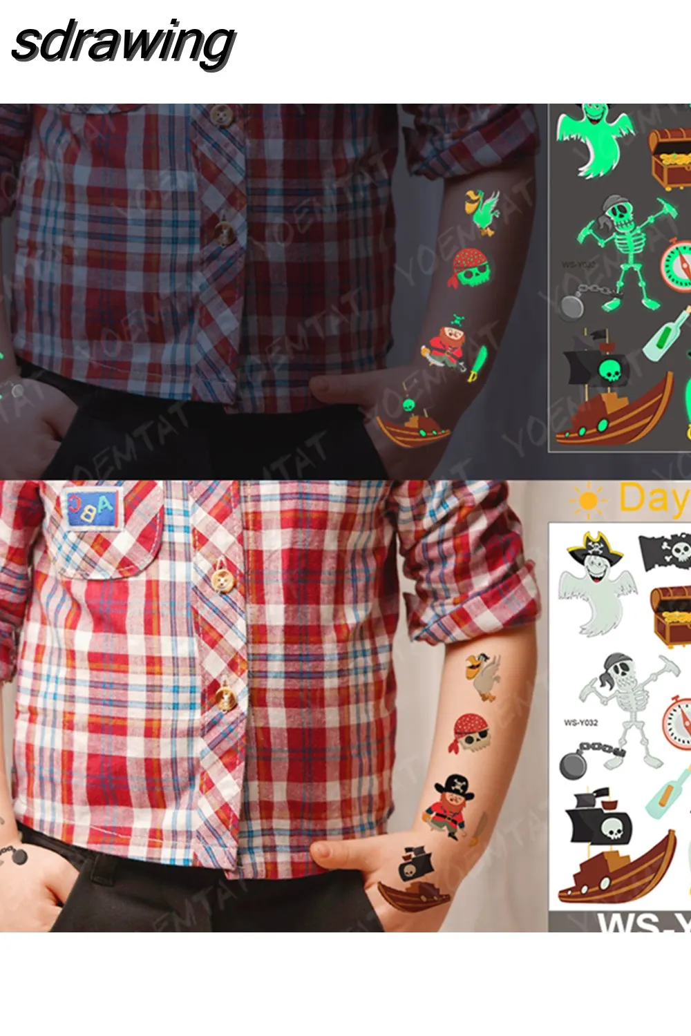 sdrawing Kids Luminous Waterproof Temporary Tattoo Stickers Cute Husky Poodle Corgi Dog Glowing Tatoo Arm Flashing Tatto Girl