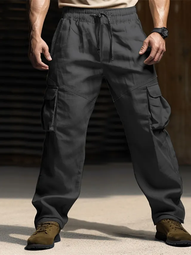Men's Cargo Pants Drawstring Elastic Waist Multi Pocket Plain Comfort