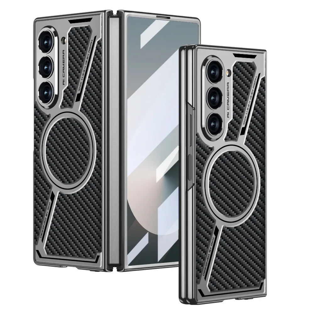 Suitable for Samsung zfold6 electroplated mobile phone case magnetic leather protective cover