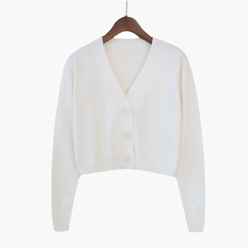Zoki Corp Cardigan Sweater Autumn Long Sleeve Soft Sexy V Neck Knitted Korean Short Top Casual Single Breasted Pink Thin Blouse