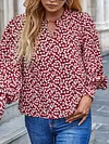 Cherry Print Round-Neck Loose Long Sleeve Hollow Casual Blouses&Shirts Tops