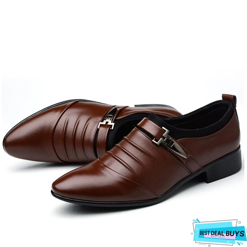 Men Pu Leather Pointed Toe Flat Slip-On Business Wedding Oxfords Shoes