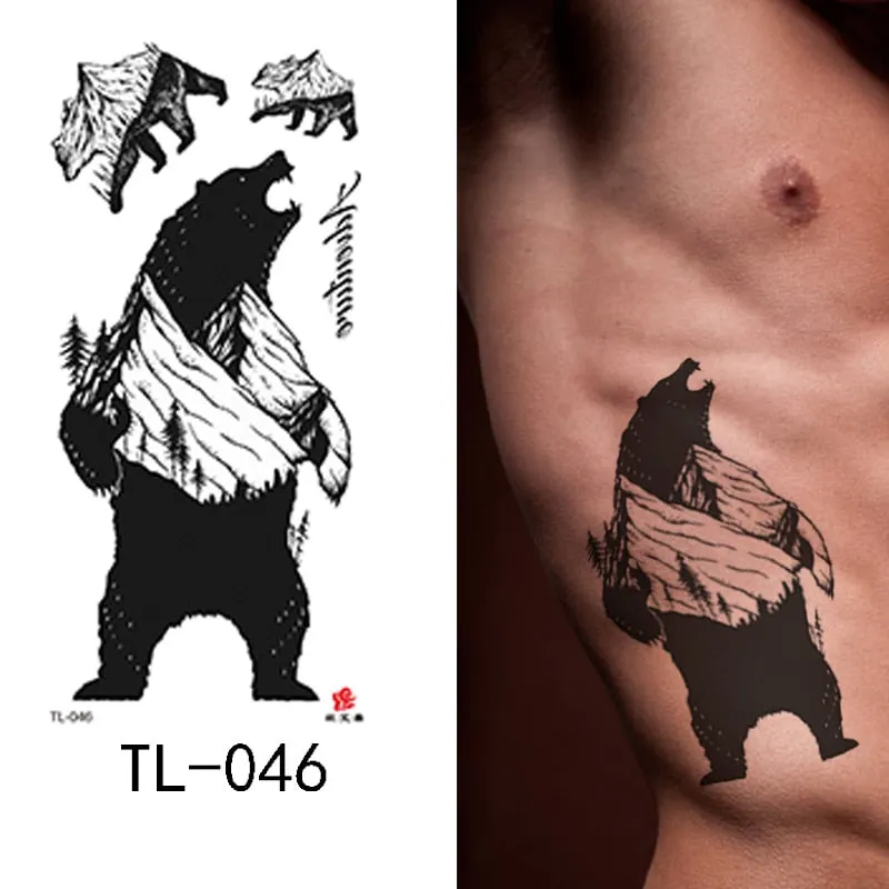 1~8 pieces of animal plants wolf bear bird art tattoo stickers disposable waterproof temporary tattoo stickers for men and women
