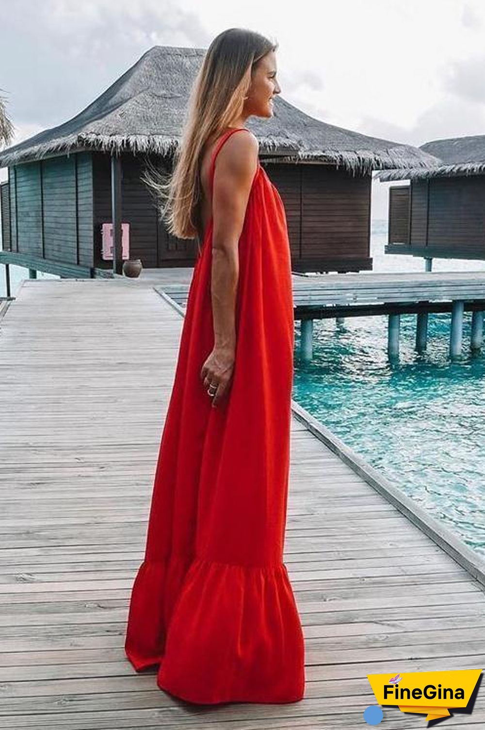 Ruffles Hem Slip Maxi Dress