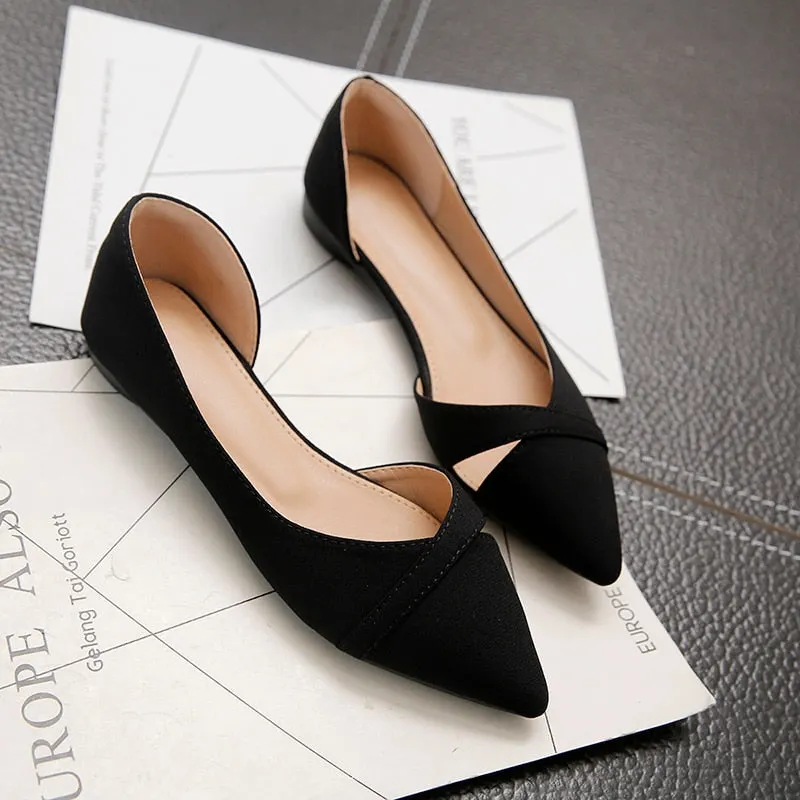 Women Flats Pink Black Pure Color Plus Small Size 34 Large 41 42 43 44 Suede Leather Pointed Toe Office Lady Flat Heel Shoes