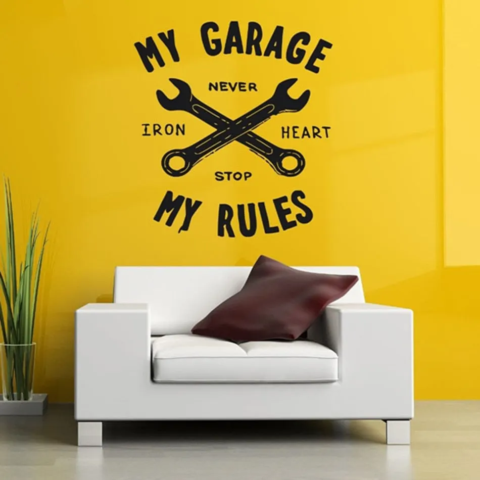My Garage My Rules Quote Wall Vinyl Decals Home Garage Decor Auto Car Repair Sign Wall Sticker Garage Removable Poster AZ687