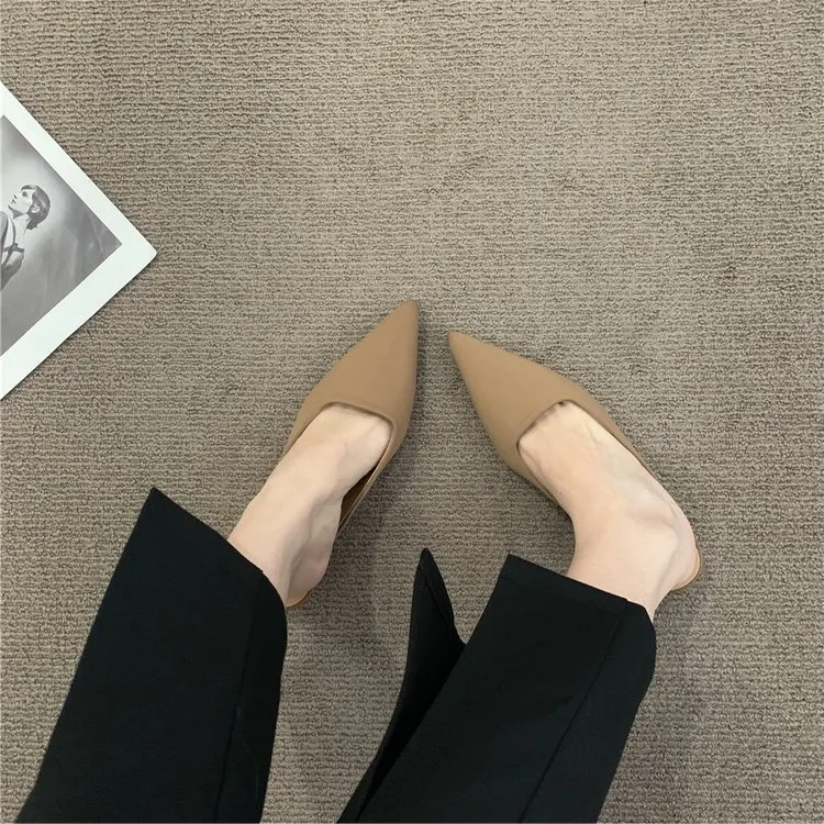 Churchf Churchf Half Slippers Female Summer New Style 2023 Thin Heel Pointed Lazy People Wear Low Heel Set Foot Muller Shoes Cool Drag Female