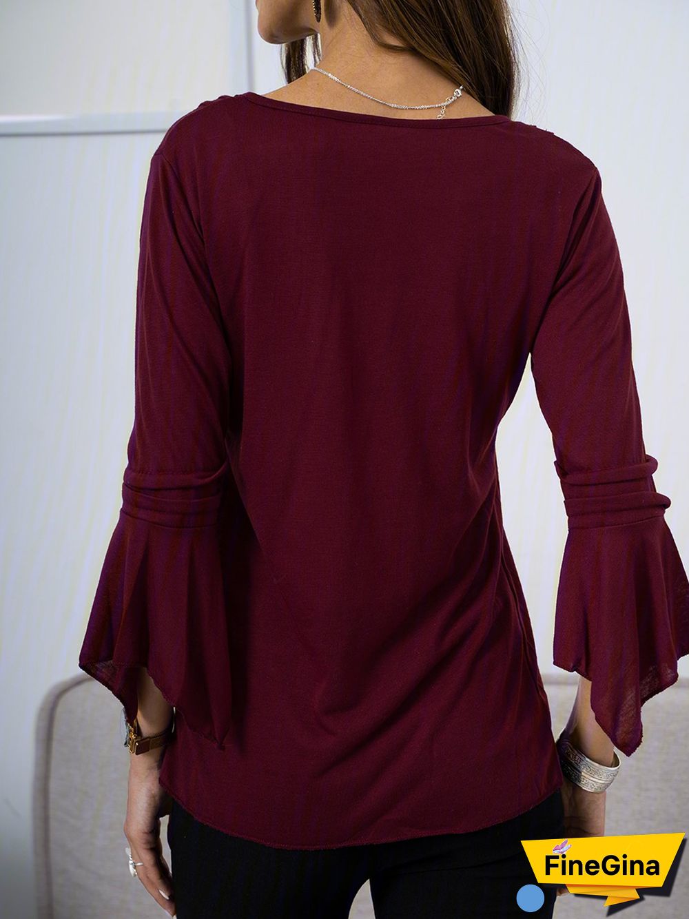 3/4 Sleeve Casual Plain Blouses & Shirts