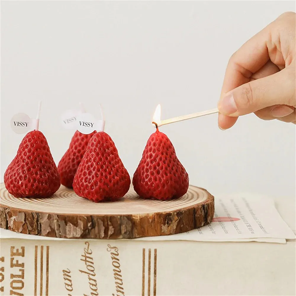 Athvotar 1/4Pcs Strawberry Candles Soy Wax Aromatherapy Scented Candles Cake Toppers for Birthday Party Baby Shower Home Decorations