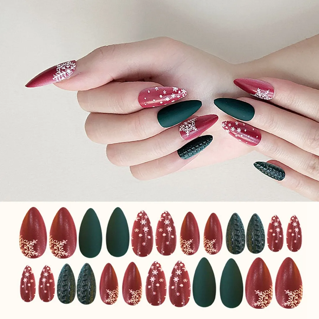 24 PCs/Box Christmas Style Ballerina False Nails Wearable Coffin Fake Nails Detachable Full Cover Nail Tips Press On Nails-Nail Inspo