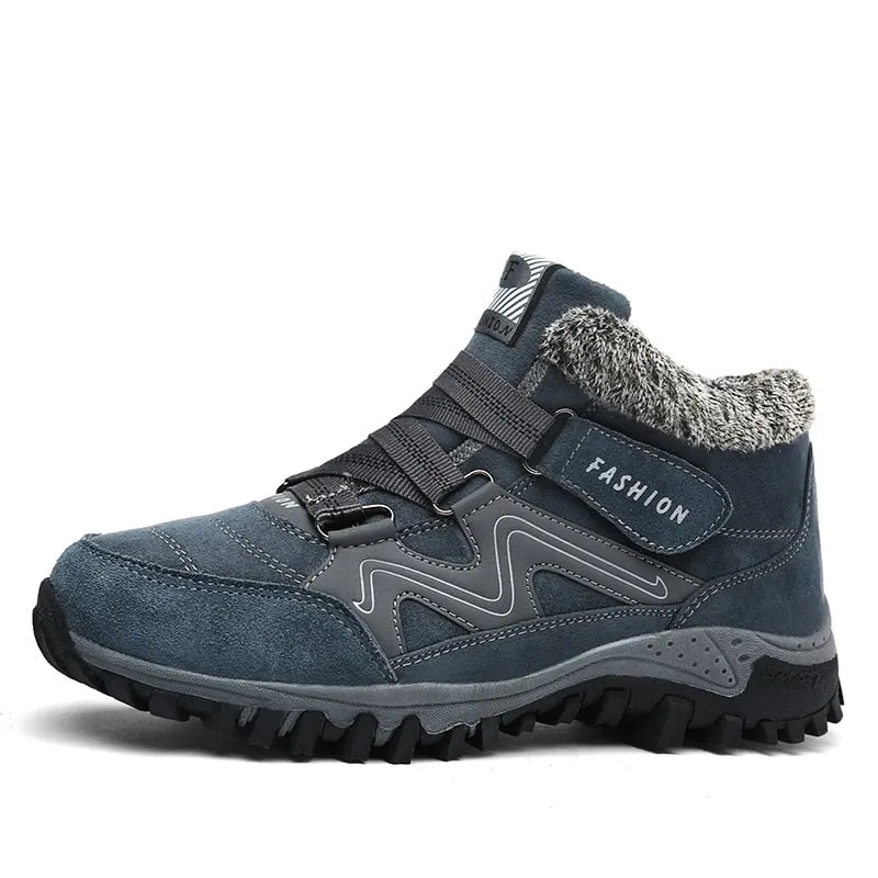 LUFUMA Winter Men Boots with Fur 2022 Warm Leather Snow Boots Men Winter Work Casual Shoes Sneakers High Top Rubber Ankle Boots