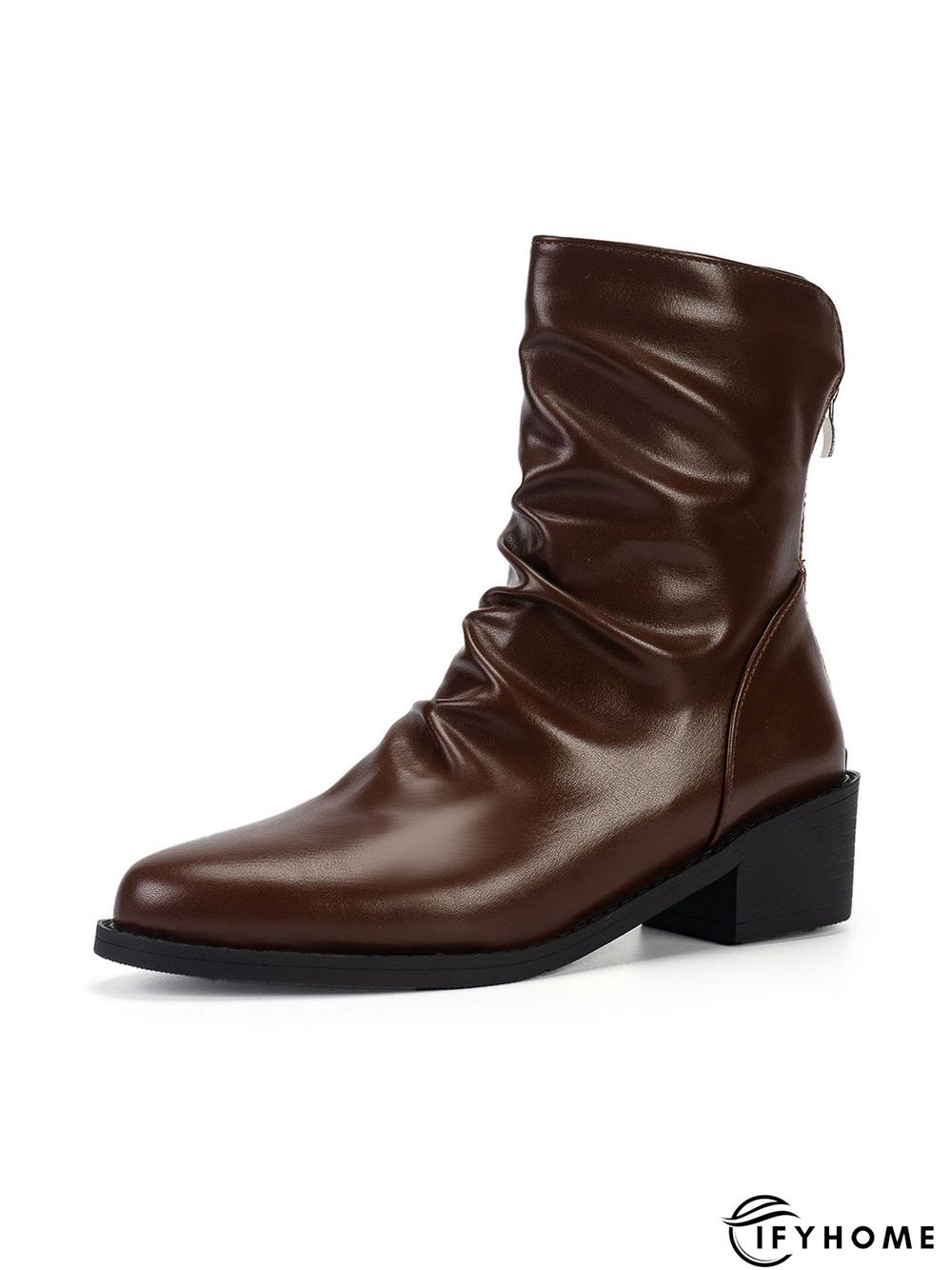 Ruched Zipper Pointed Toe Chunky Heel Boots | IFYHOME