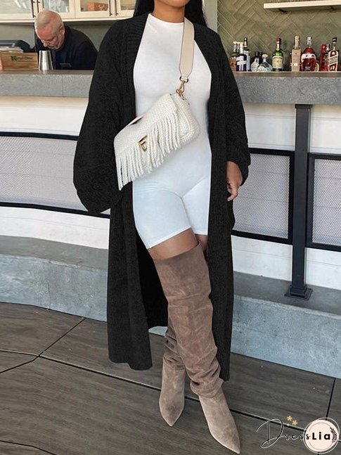 Women's Cardigans Solid Pocket Long Sleeve Long Knit Cardigan
