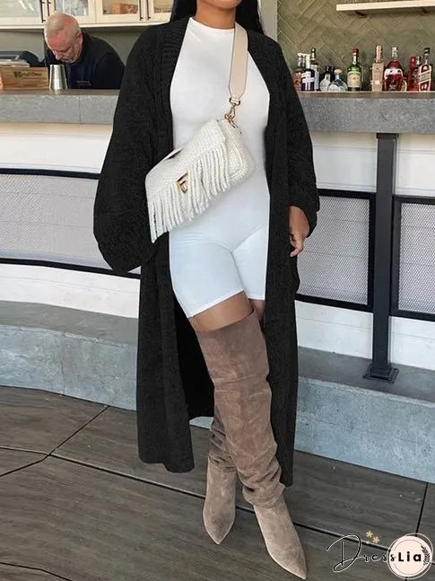 Women's Cardigans Solid Pocket Long Sleeve Long Knit Cardigan