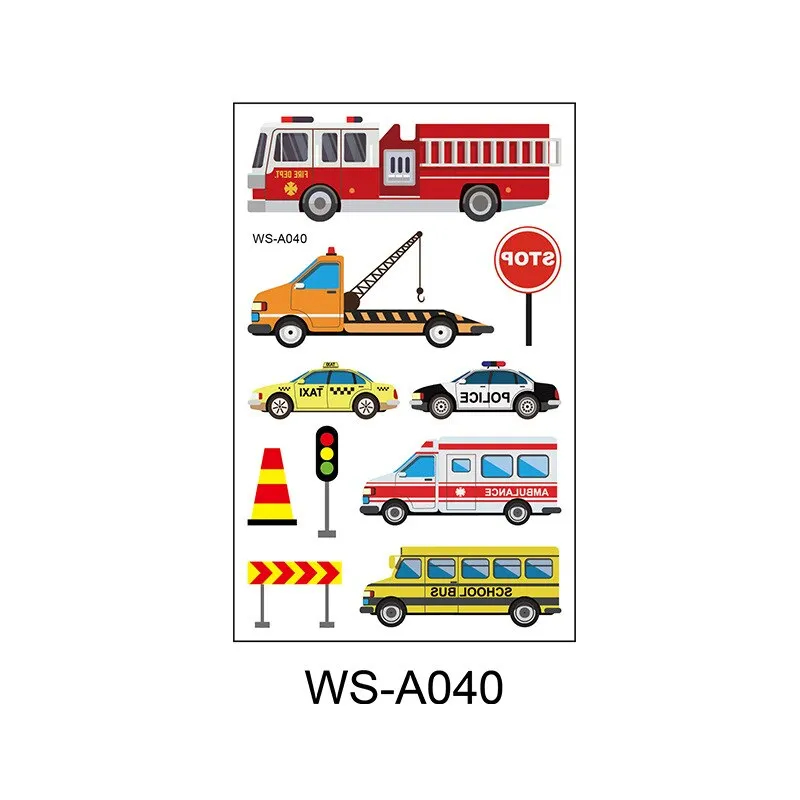 10 Kinds Cartoon Cars Tattoos Disposable Children Aircraft Vehicle Cognitive Stickers Waterproof Temporary Face Arm Makeup