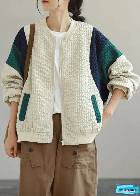 Street Beige Casual Patchwork zippered Fall Coat
