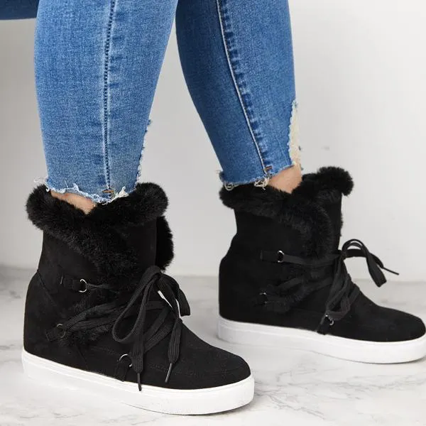 Women's Winter Warm Wedge Heel Suede Boots