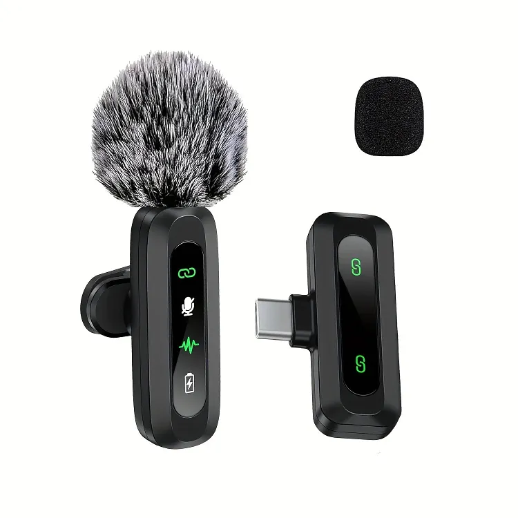 Wireless Lavalier Microphone with USB-C Connectivity for Smartphones and Tablets &ndash; Compact Design, Ideal for Podcasts and Vlogs
