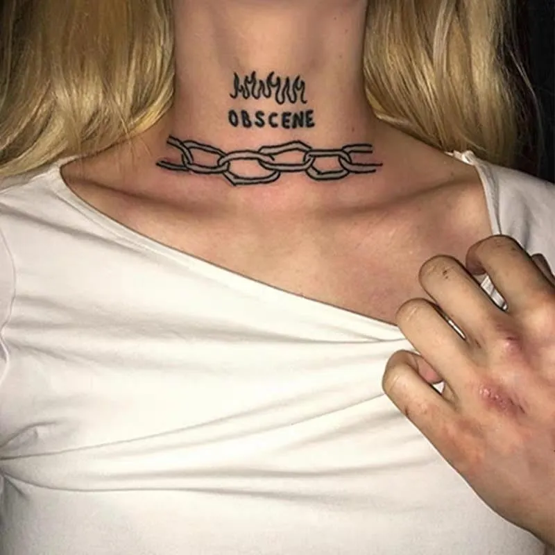 Waterproof Temporary Tattoo Sticker Neck Black Word Angel Devil Bull Cross English Letters Flash Tatoo Fake Tatto for Woman Men