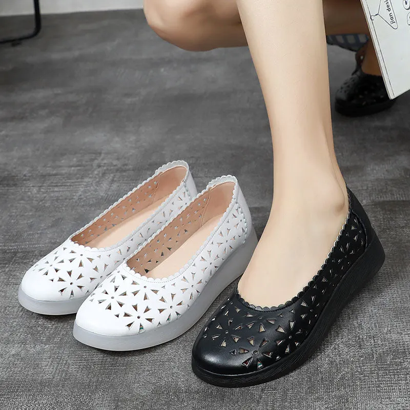 GKTINOO 2022 White Hollowed Moccasins For Women Genuine Leather Flats Breathable Loafers Shoes Women's Soft Casual Flat Shoes