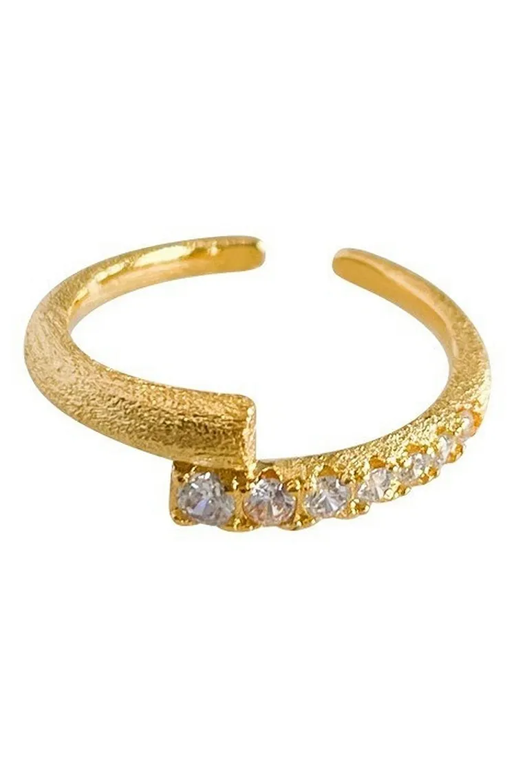 Modern Open Ring with Star Track Design and CZ Stones