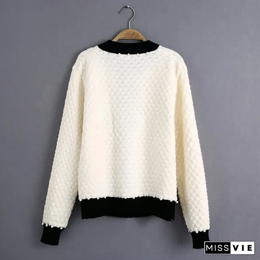 Pearl Decor 3D Blossom Button Cardigan Sweater