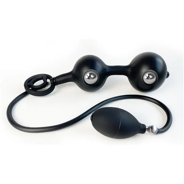 Inflatable liquid silicone anal plug with beads