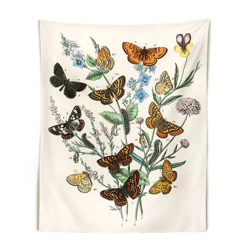 Vintage Mushroom Tapestry Wall Hanging Botanical Print Floral Illustration Sea Life Art Tapestry Wall Decor Hanging Home Decor