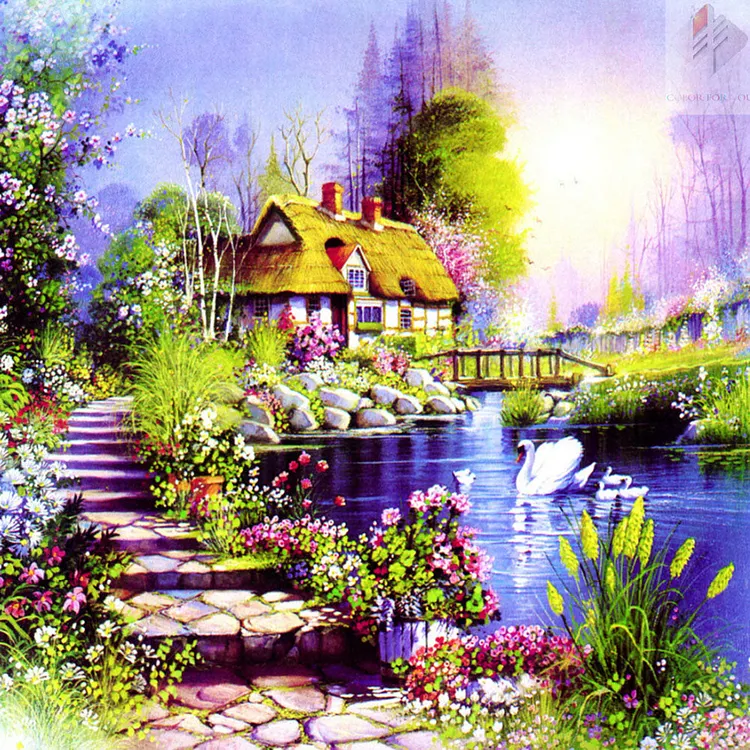 House Round Full Drill Diamond Painting 30X30CM(Canvas) gbfke