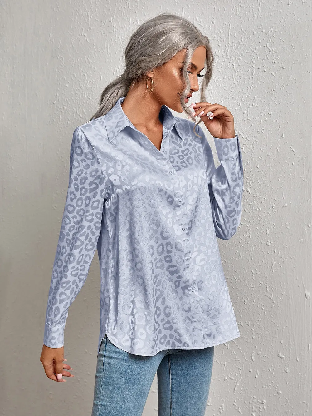 Back to school  Women Leopard Print Luxury Blouse Spring Summer Long Sleeve Lapen Vintage Button Up Shirt Office Lady Satin Tunics Harajuku Top