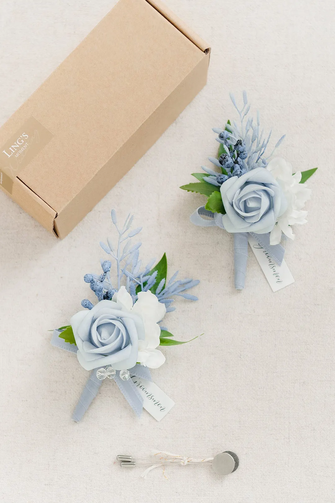Boutonnieres in Romantic Dusty Blue