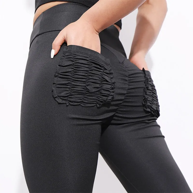 SVOKOR Women High Waist Pockets Leggings Sexy Fitness Push Up Leggings Women Workout Breathable Candy Legging