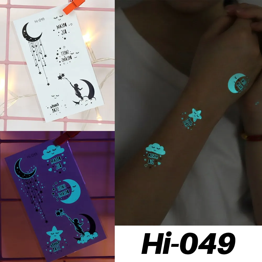 Sdrawing Luminous Tattoo Hand Finger Starry Star Universe for Kids Fake Tattoo Glowing In Dark Waterproof Temporary Tattoo Stickers