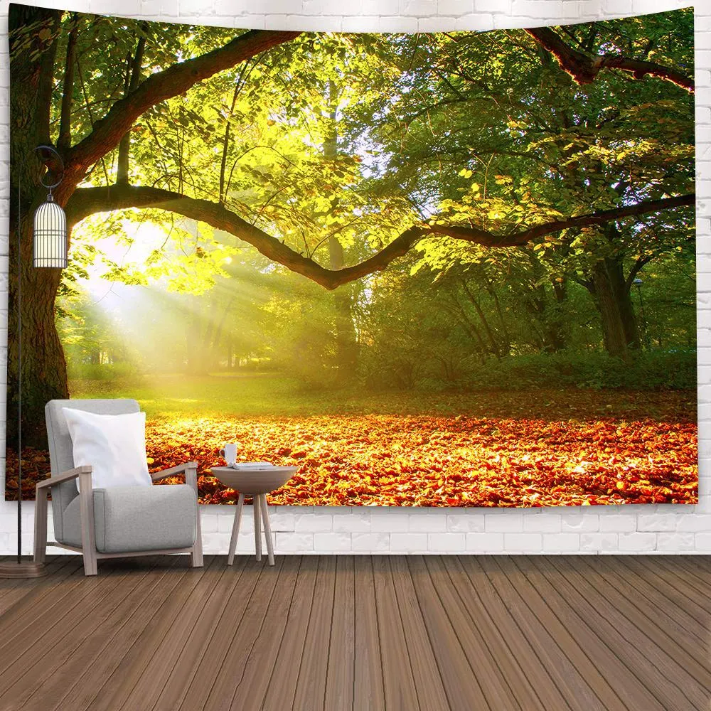Natural 3D Waterfall Tapestry Beach Towel Landscape Primeval Forest Stream Printing Wall Carpet Yoga Mat Home Art Tapestry Decor