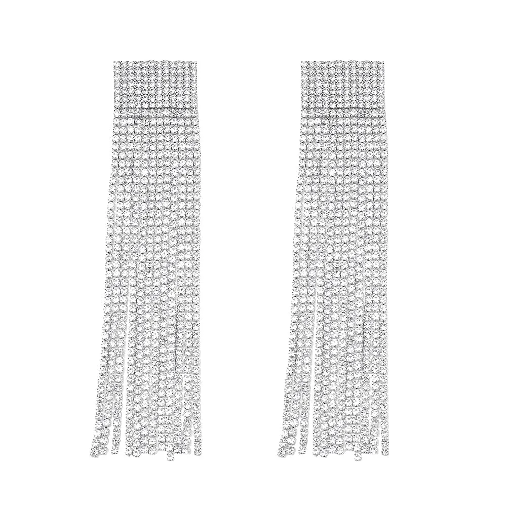 Dvacaman New Shiny Rhinestone Earrings Tassel Drop Earrings For Women Luxury Jewelry Long Dangle Earrings 2022 Party Accessories