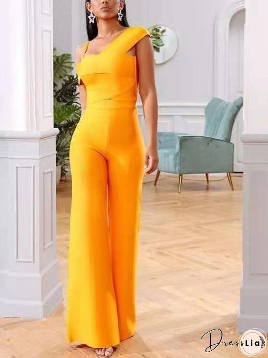 Solid Color Sling Wide Leg Jumpsuit for Women