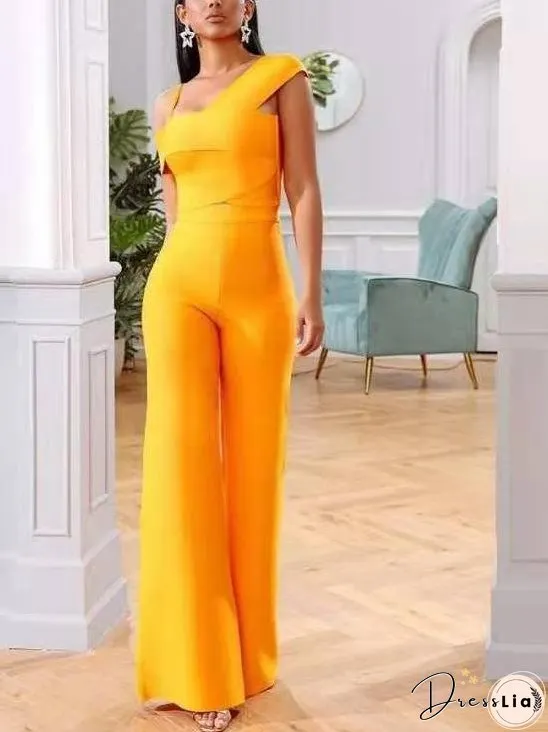 Solid Color Sling Wide Leg Jumpsuit for Women