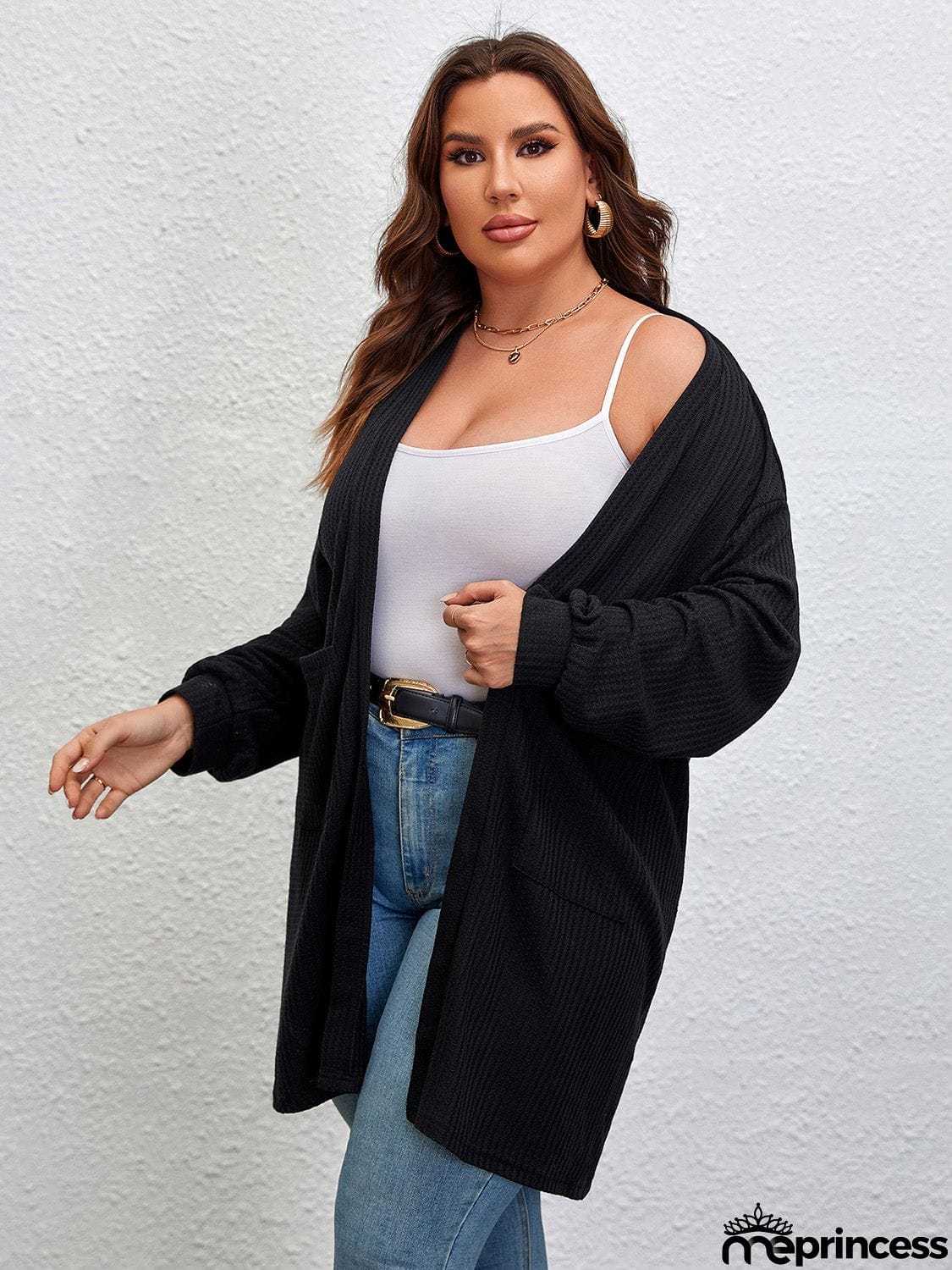Plus Size Open Front Long Sleeve Cardigan