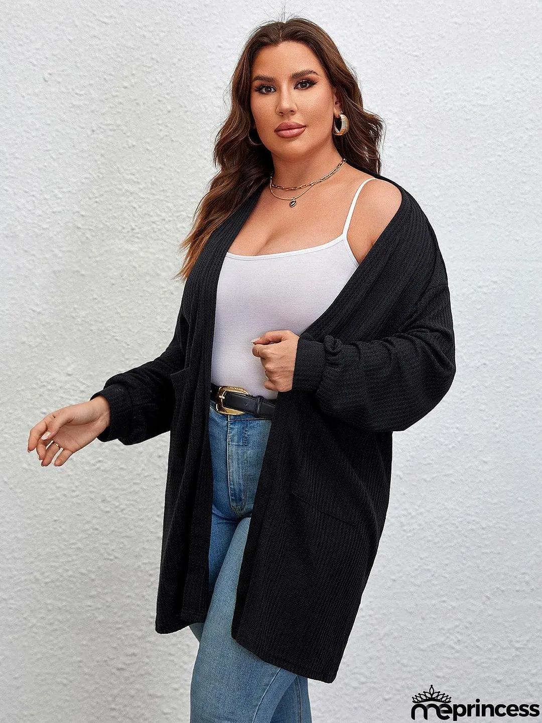 Plus Size Open Front Long Sleeve Cardigan