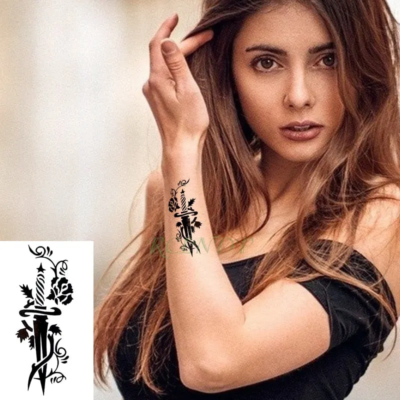 Waterproof Temporary Tattoo Sticker crown cross letter black tatto flash tatoo fake tattoos for men women