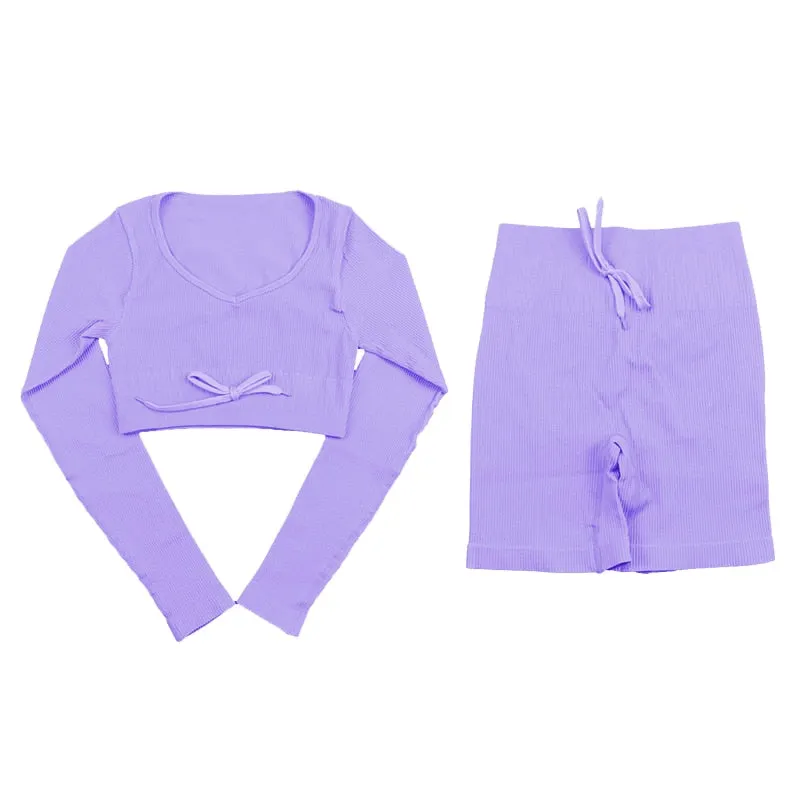 SVOKOR Sport Two Piece Sets Women Gym Tracksuits Workout 2Pcs Sexy Running Leggings Cycling Shorts Fitness Vest Short Crop Tops
