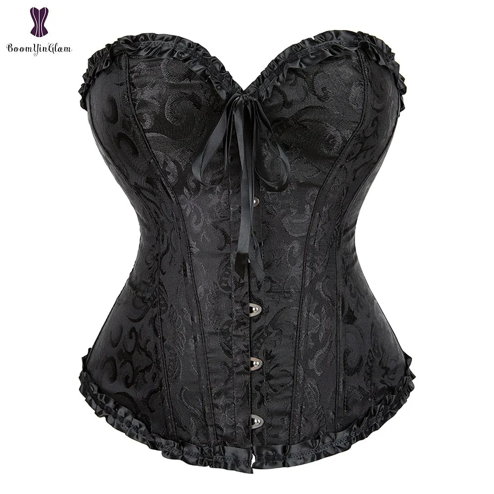 Green Apricot Red Pink Steampunk Korset Women Lingeries Dance Wearing Costumes Floral Lace Boned Corsets And Bustiers #810