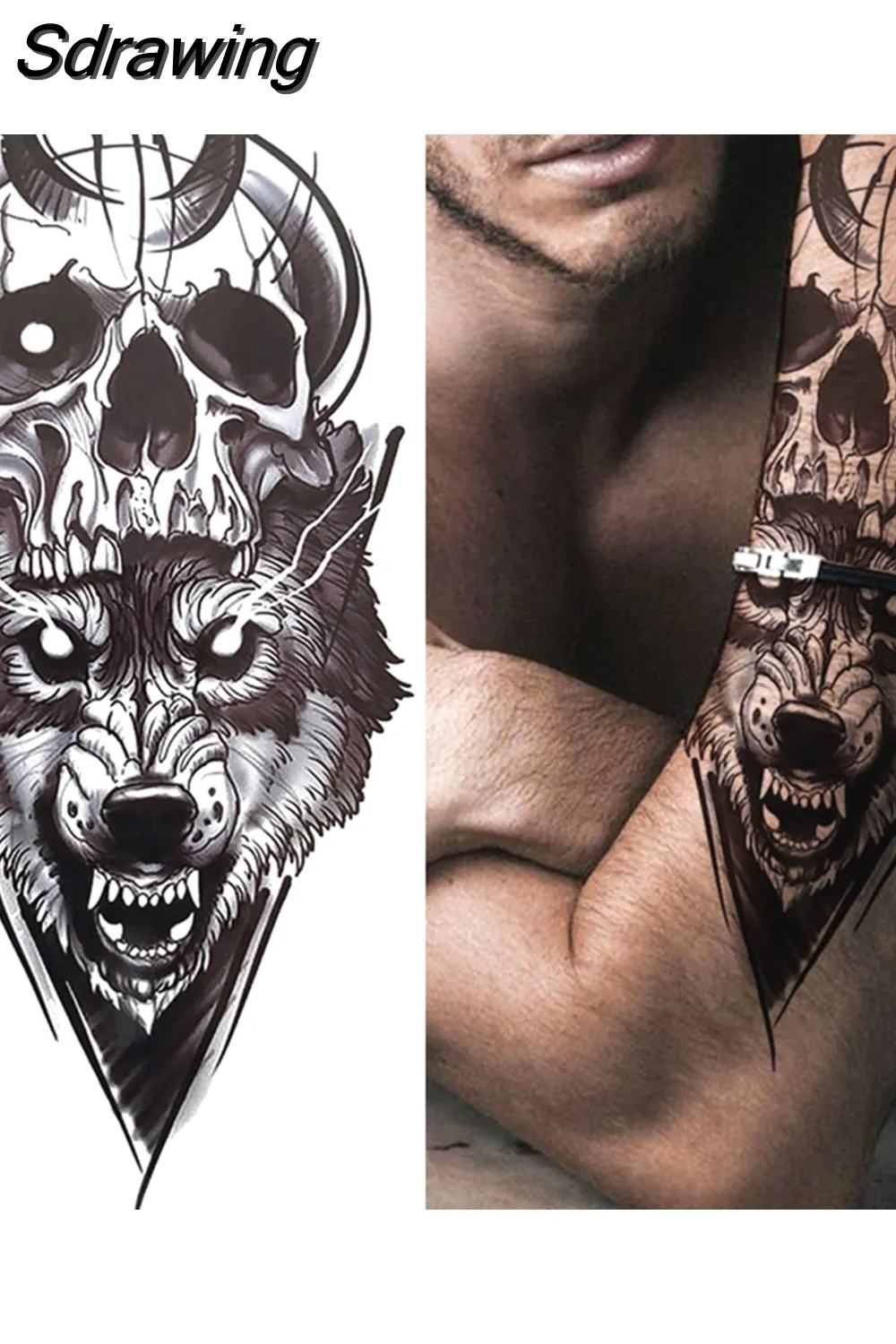 Sdrawing Arm Temporary Tattoos Sleeve For Men Women Realistic Fake Tatoos Warrior Lion Tiger Flower Tatoo Sticker Black Totem Maori 507-1