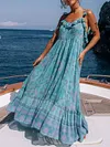 Floral Printed  Falbala Backless Maxi Dresses